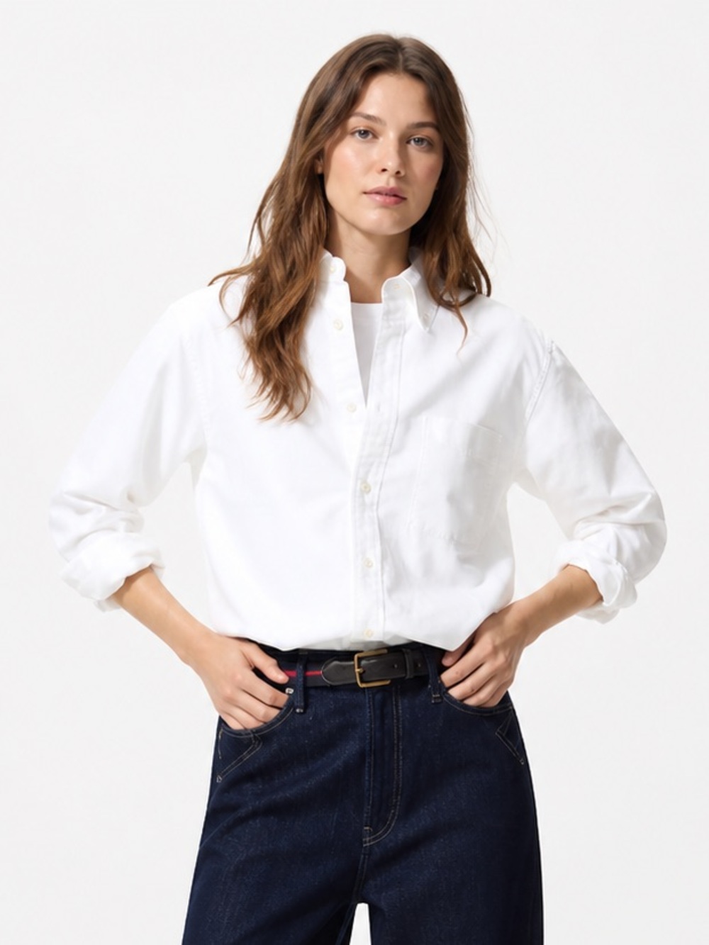 Uniqlo Slim Fit Oxford Button Down Shirt White Large 100% Cotton Unisex